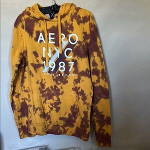 Aeropostale Yellow and Brown Tie-Dye Hoodie